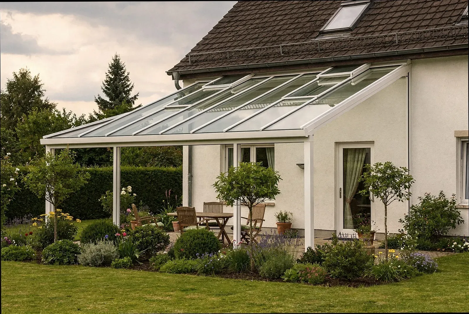Terrassendach mit Glaseindeckung an einem Wohnhaus in Hagen