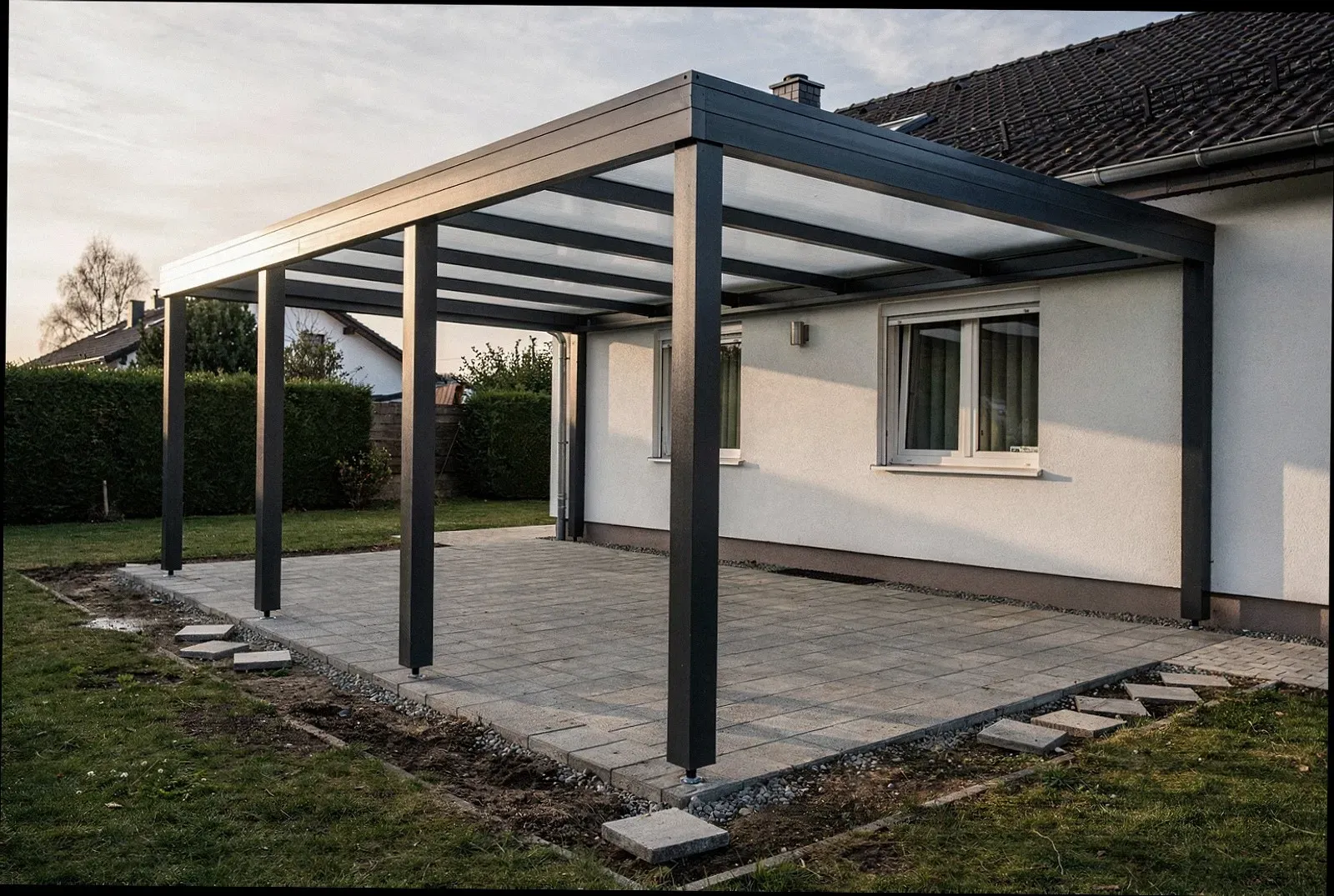 Montiertes Glasdach auf Alurahmen an einem Haus in Hagen